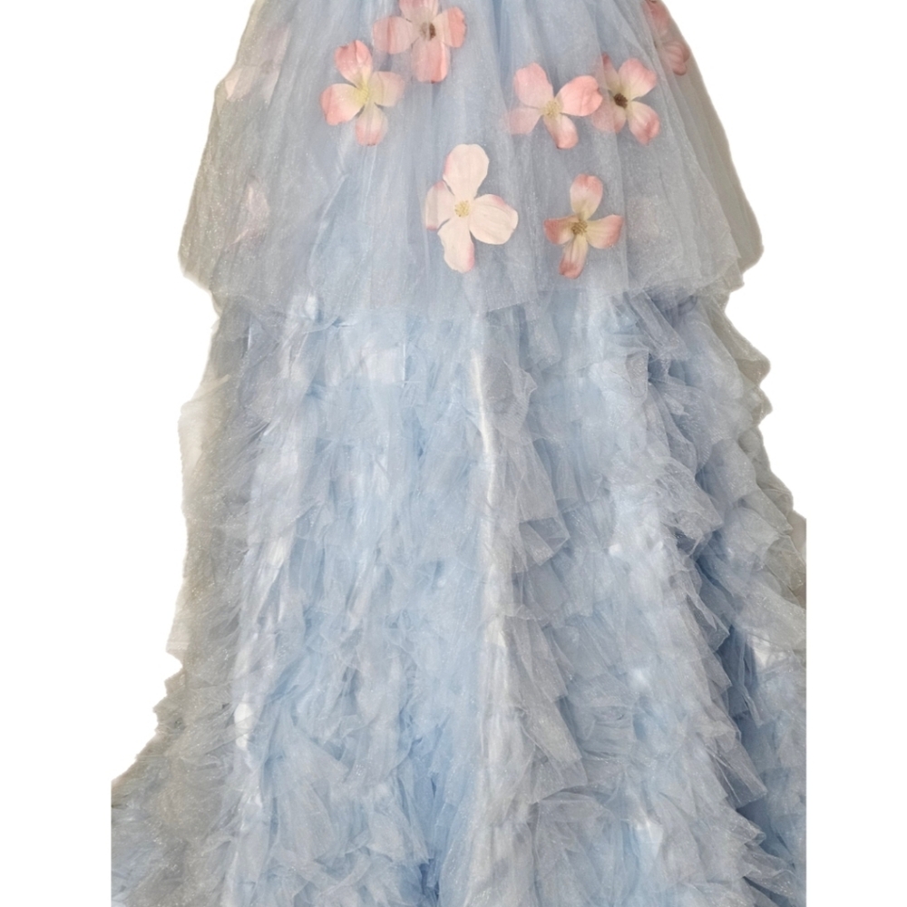 Enchanted Woodland Fairy Costume Tulle Blue Gown W/ Detachable Wings Size10 - Picture 5 of 16